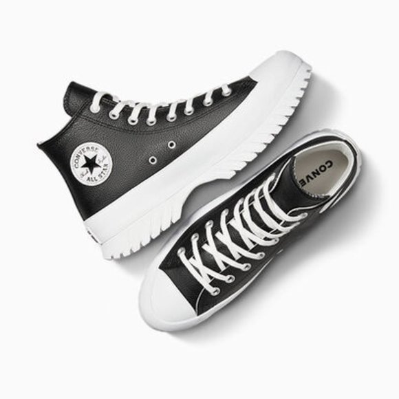Converse Black Leather Platform Sneakers Chuck Taylor All Star Lugged 2.0 size 5 - Picture 6 of 9